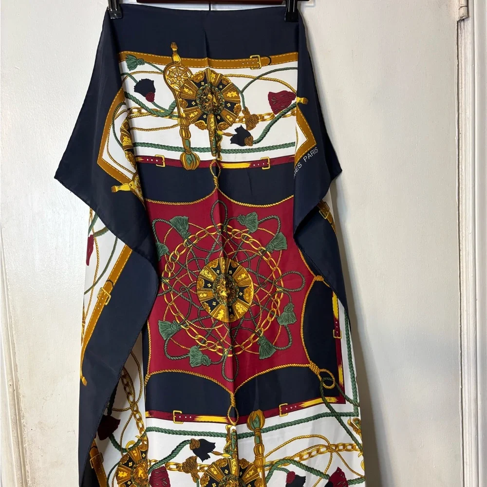 Gold and Blue Ornate Silk Scarf